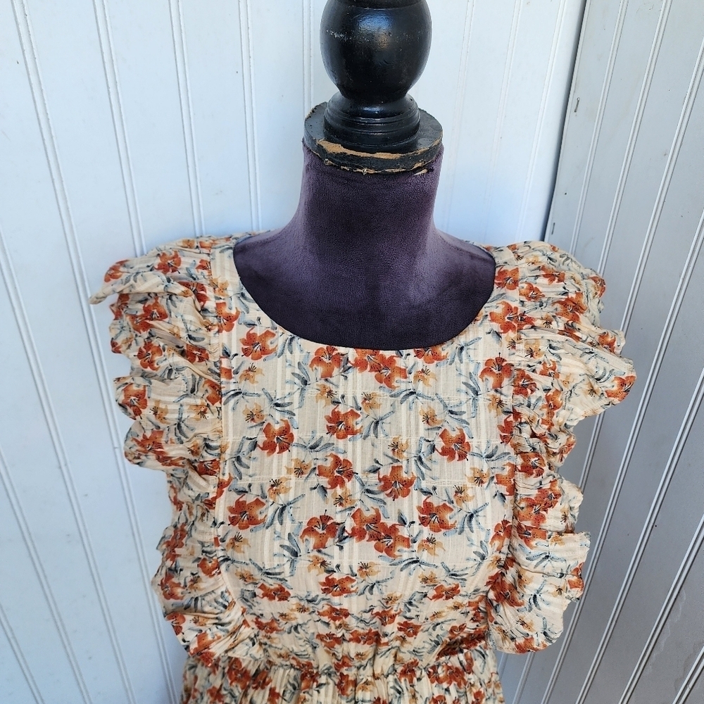 MINKPINK Zahari Dress Womens Floral Ruffled Flutter Sleeve Cottage Cutout M - Picture 6 of 16